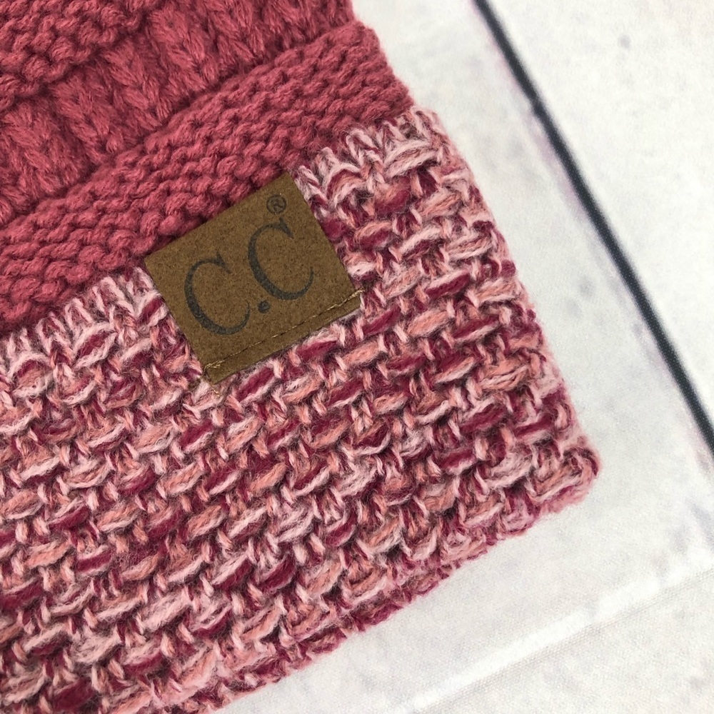 CC Beanie Multi-tone Boucle‎ Cuffed Hat - Dark Rose - Picture 3 of 4